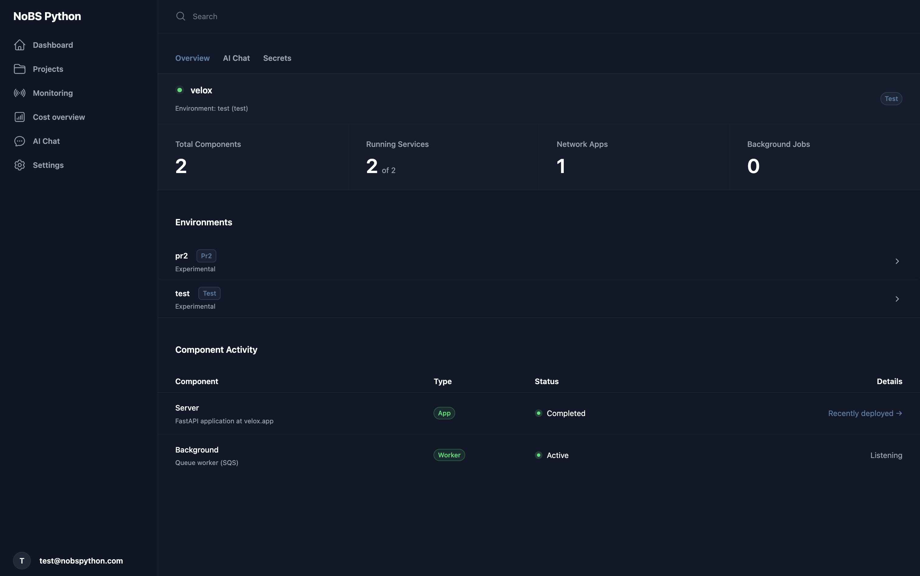 Takk dashboard screenshot