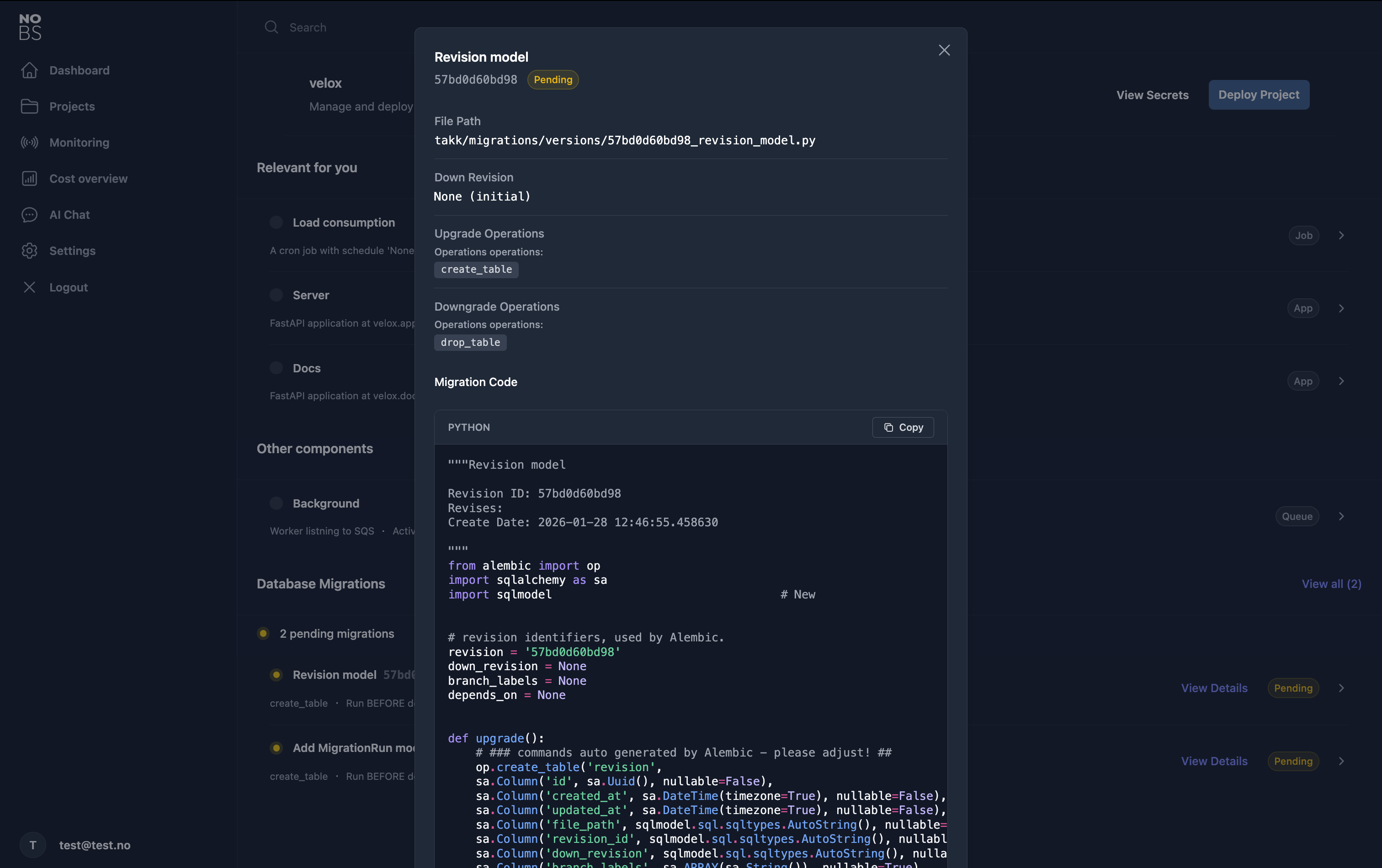 A preview of a pending alembic revision